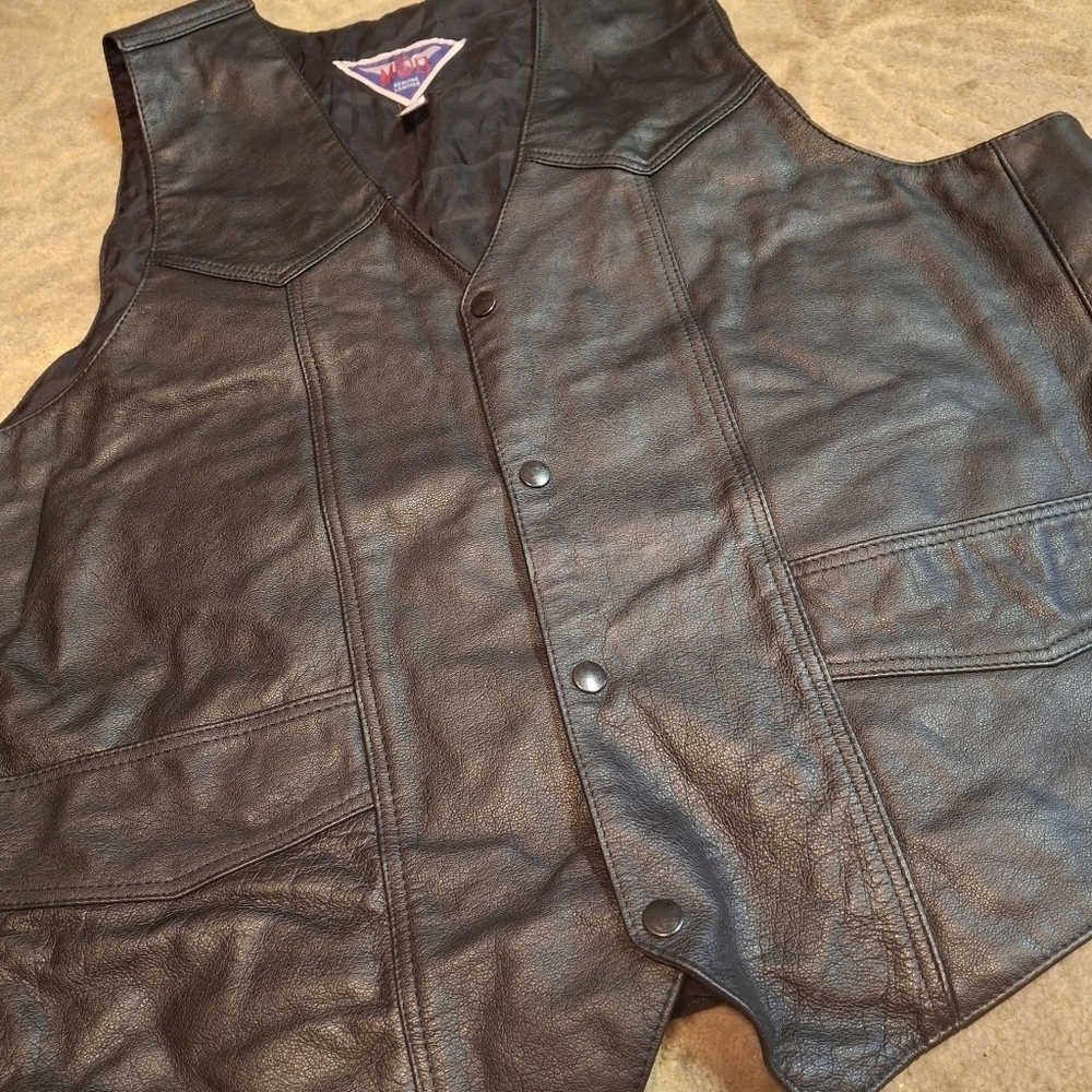 MOB Leather Side Lace Black Motorcycle Vest Men Size 4XL - Picture 5 of 16